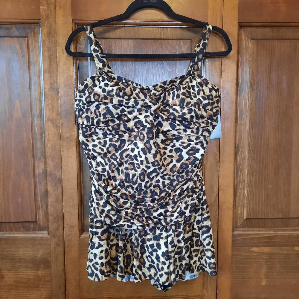 NWT Lauren Ralph Lauren Leopard Print Skirted One Piece Swimsuit Size 18W - Picture 4 of 16